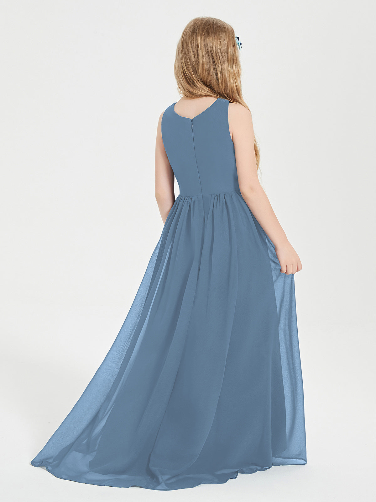 Asymmetrical Junior Bridesmaid Dresses with Scoop Neckline Slate Blue